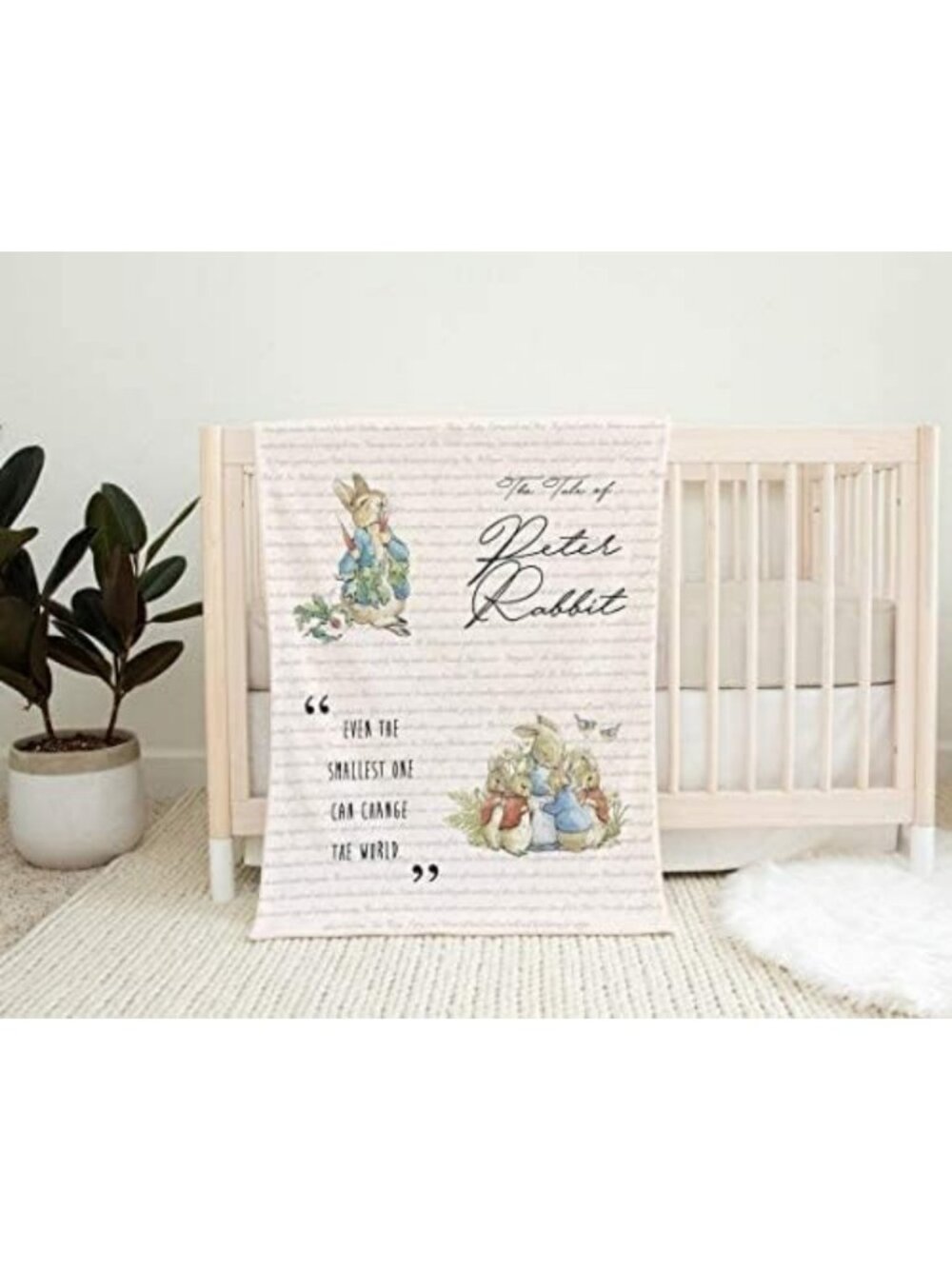 Cozy Peter Rabbit Baby Blanket, Soft Minky Fabric, White Nursery Decor, Gift